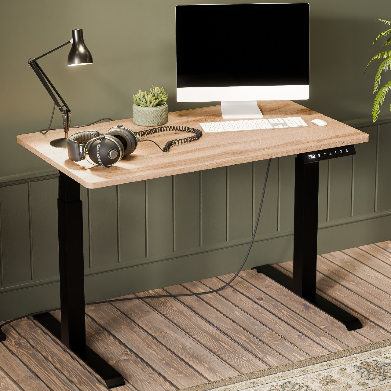 Písací stôl s nastaviteľnou výškou MOON čierny / dub wotan
