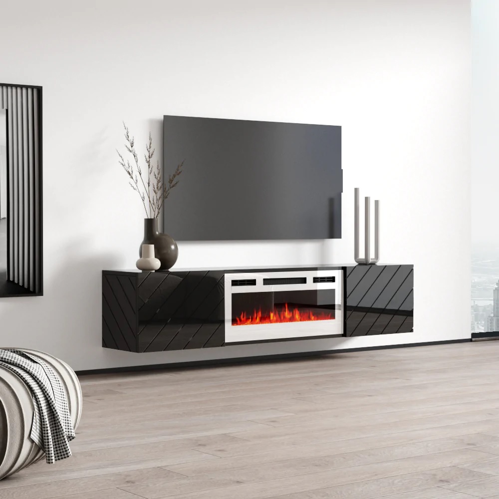 TV stolík LUXE EF čierny / krb biely