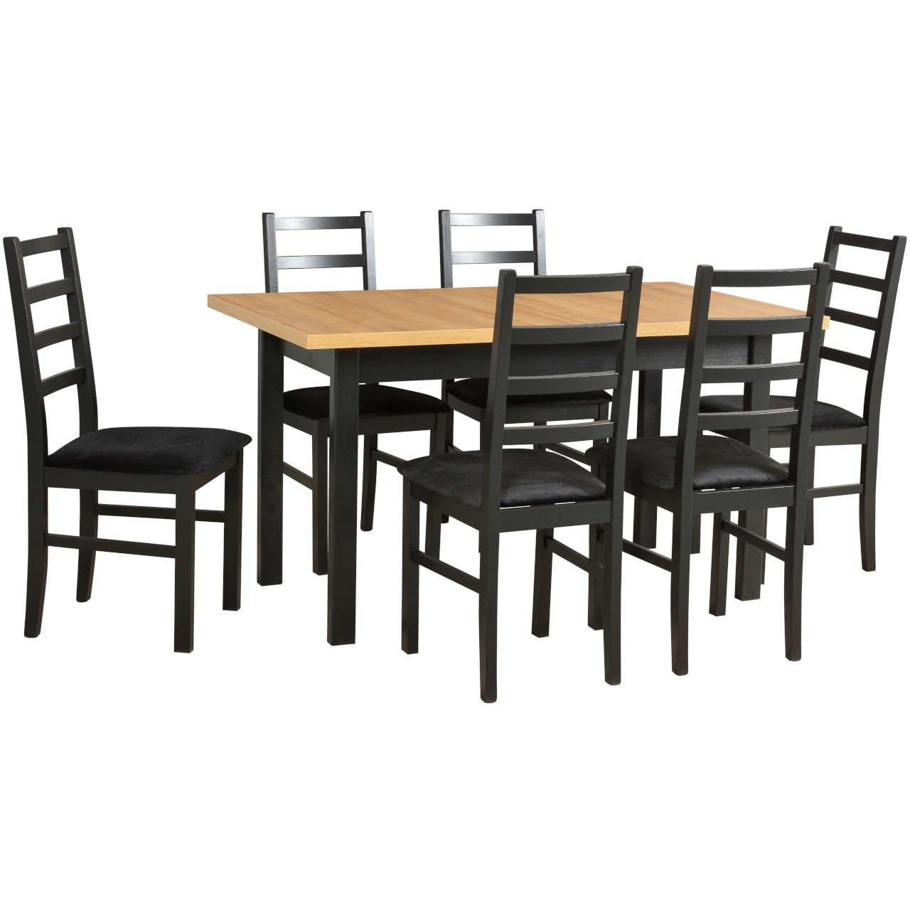 Stôl MODENA 1 XL grandson laminát / čierny + stoličky NILO 8 (6 ks) čierne / 29B
