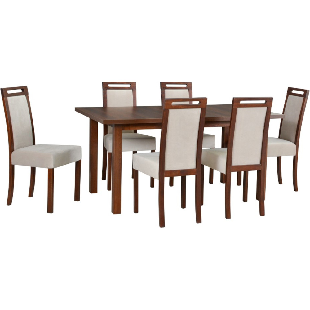 Stôl MODENA 2 XL wotan laminát / biely + stoličky ROMA 5 (6 ks) biele / 29B