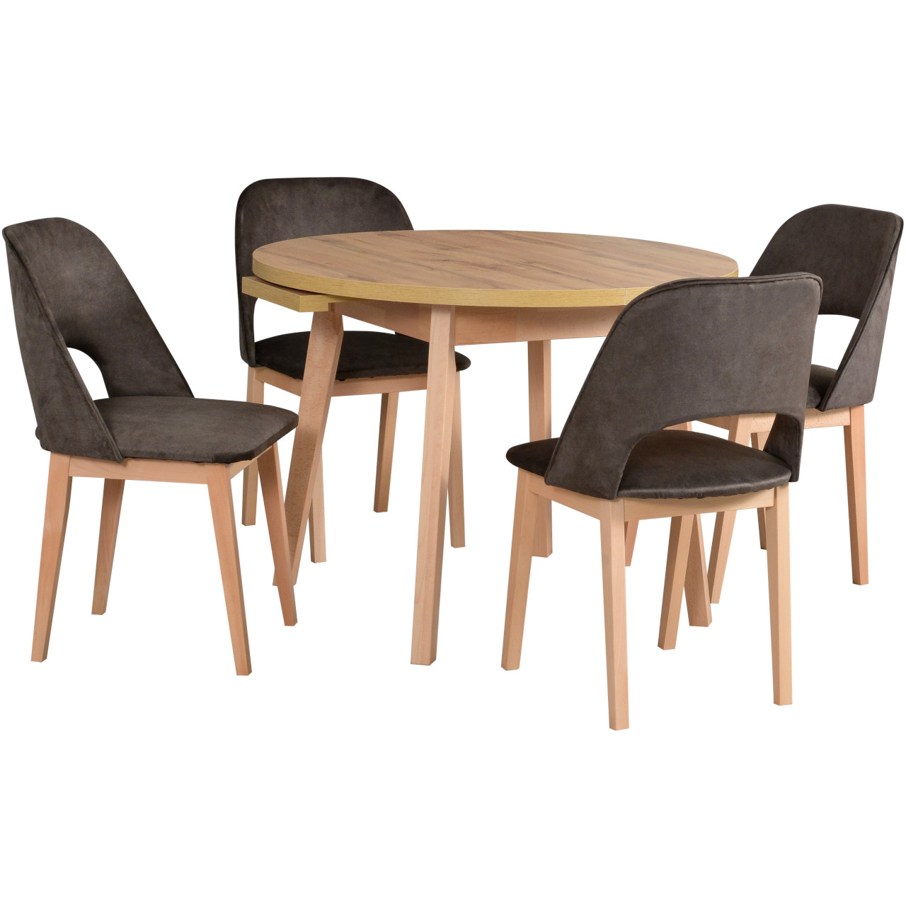 Stôl OSLO 3 L wotan laminát / buk + stoličky MONTI 2 (4 ks) buk prírodný / 22B