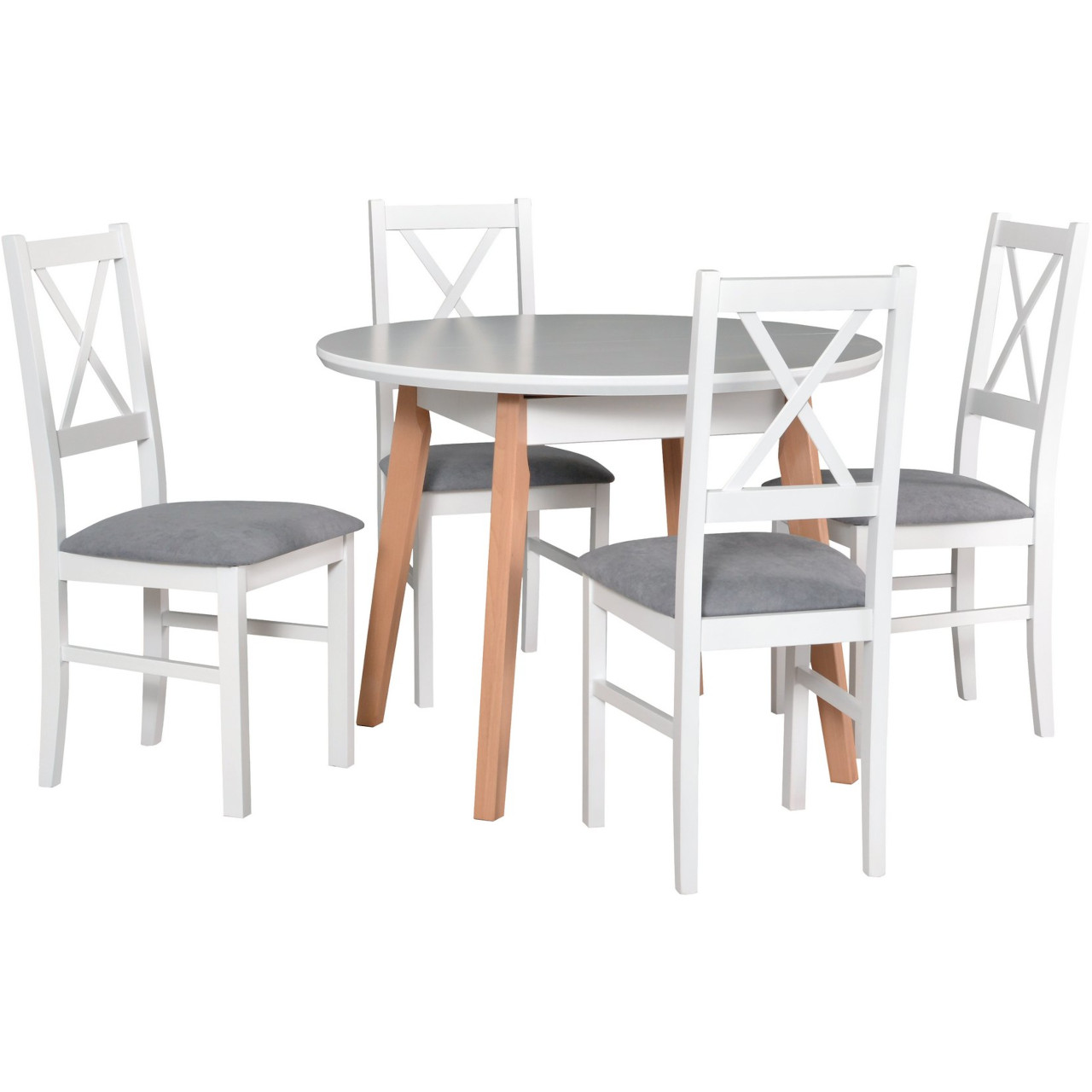 Stôl OSLO 4 MDF biely / buk + stoličky NILO 10 (4 ks) biele / 1B