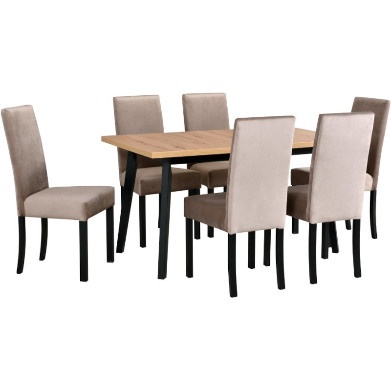 Stôl OSLO 5 artisan laminát + stoličky ROMA 2 (6 ks) artisan / 27B
