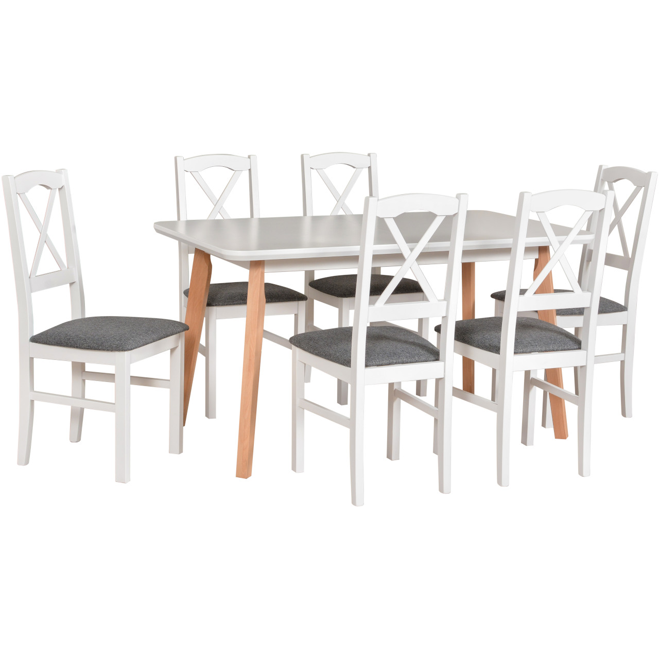 Stôl OSLO 7 MDF biely / buk + stoličky NILO 11 (6 ks) biele / 8B