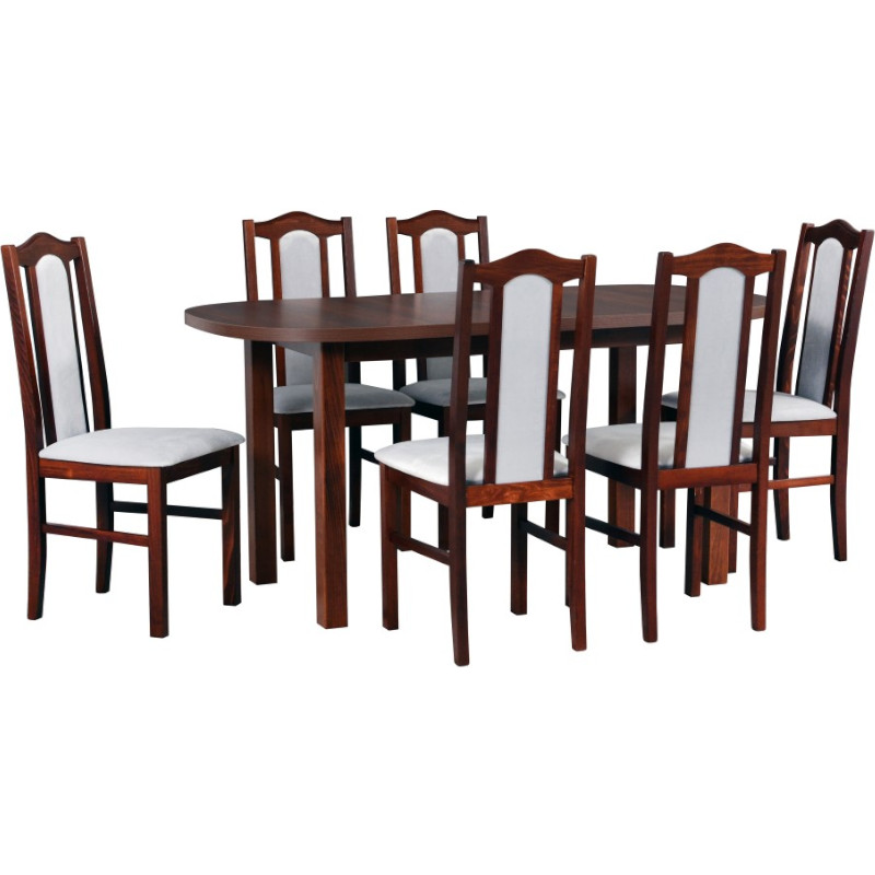 Stôl WENUS 1 orech laminát + stoličky BOS 2 (6 ks) orech / 20B