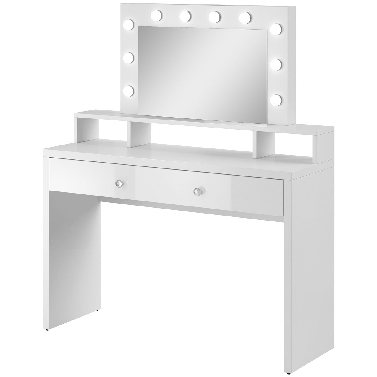 Toaletný stolík so zrkadlom a osvetlením ARIA biely / biely lesk