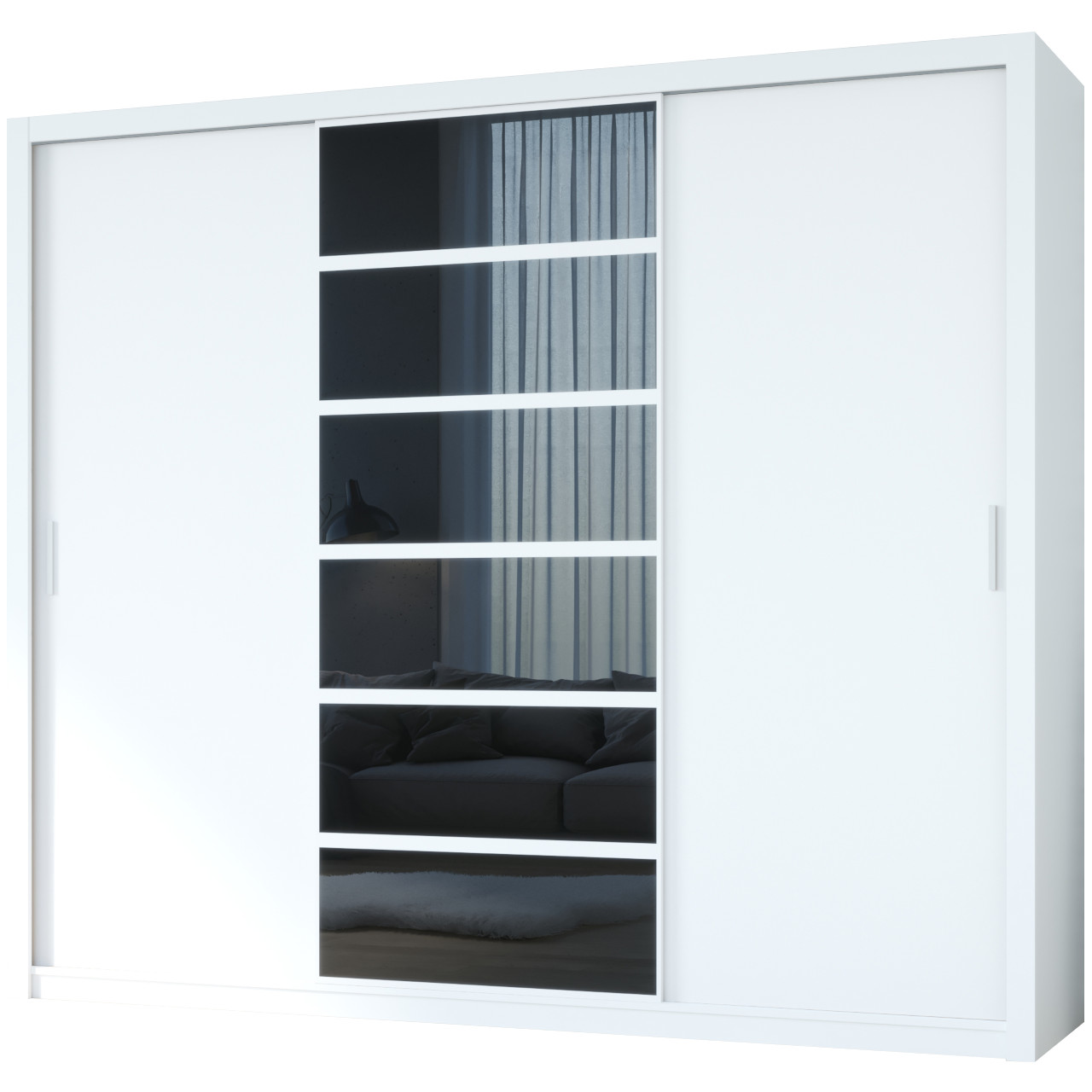 Skriňa s posuvnými dverami s čiernym sklom PANAMA 250 biela