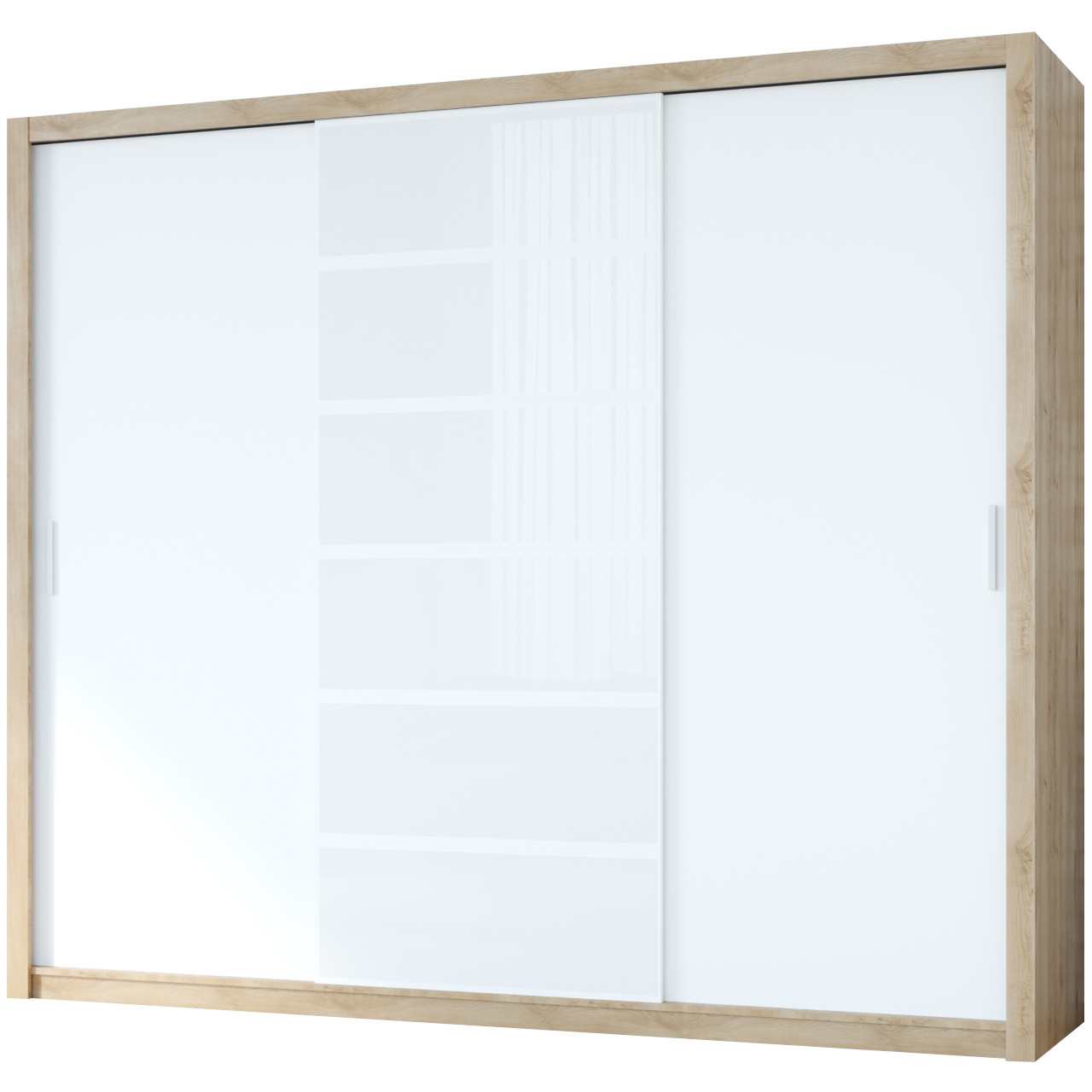 Skriňa s posuvnými dverami s bielym sklom PANAMA 250 dub artisan / biela