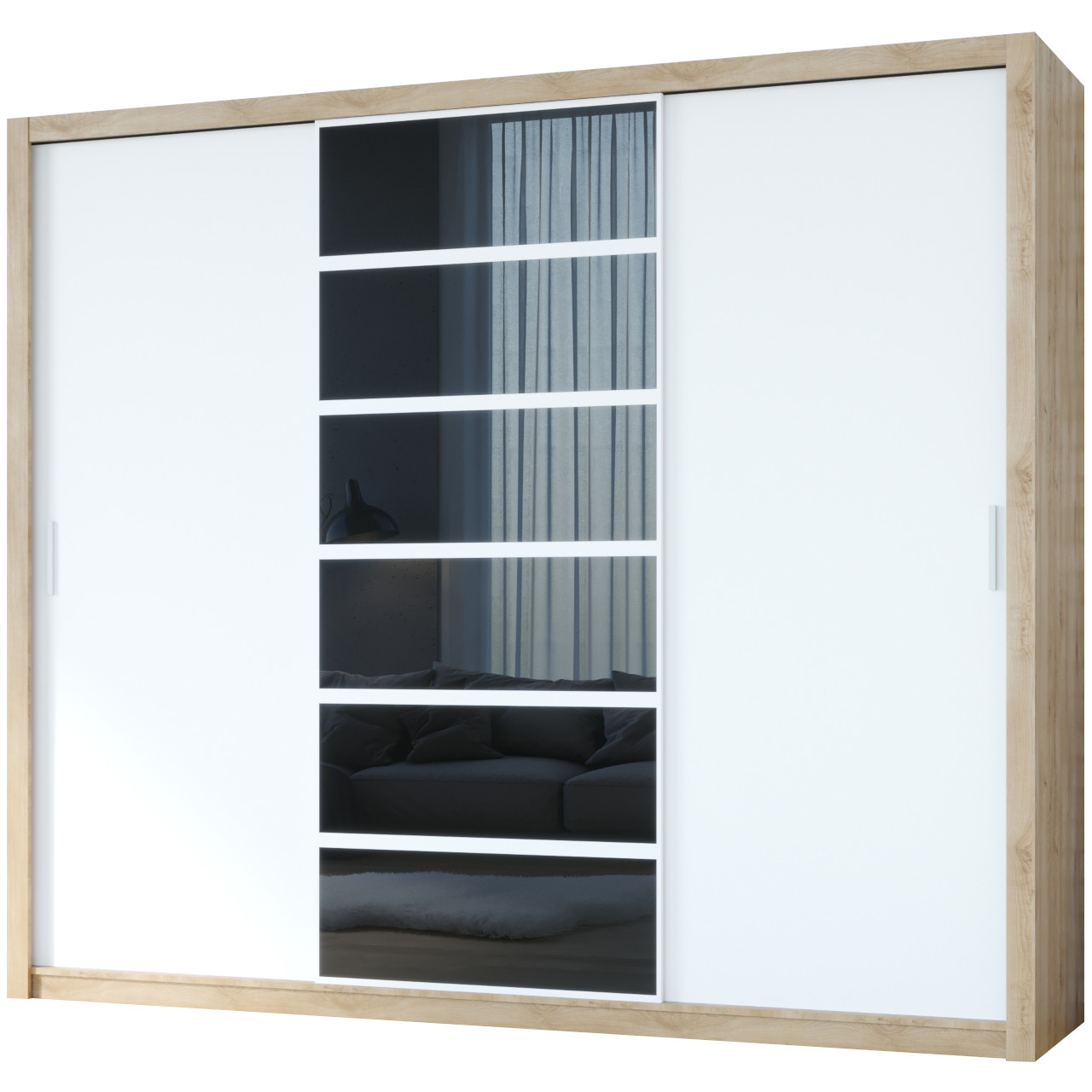 Skriňa s posuvnými dverami s čiernym sklom PANAMA 250 dub artisan / biela