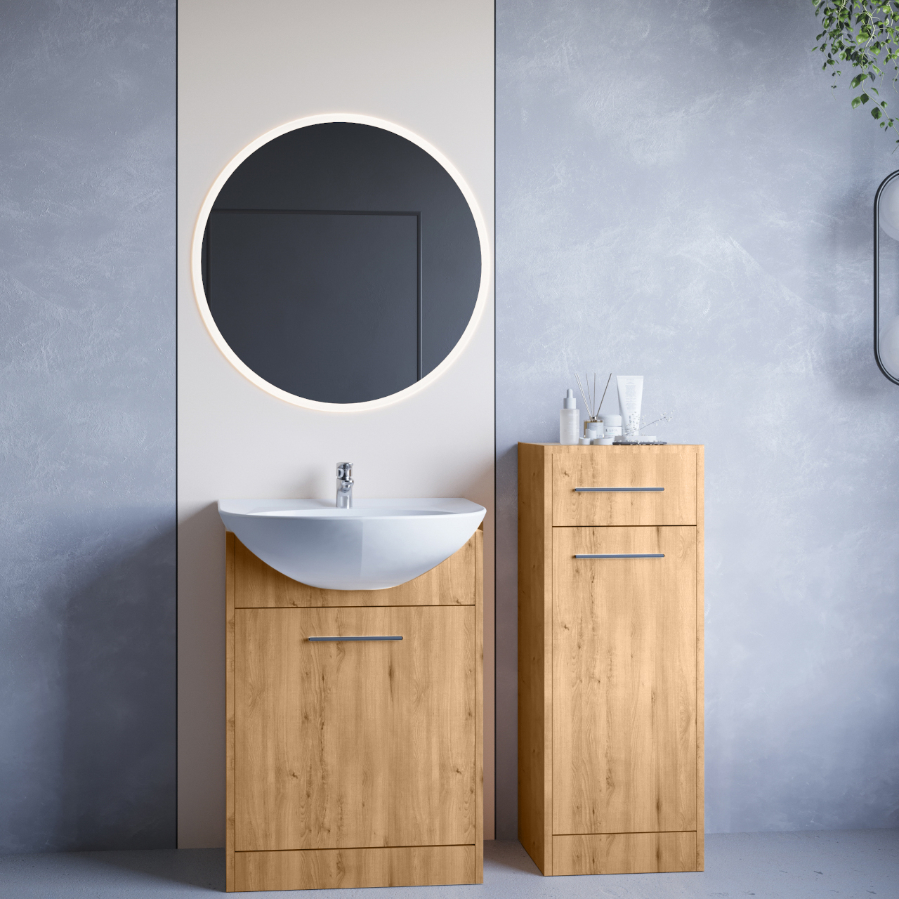Kúpeľňový nábytok so zrkadlom NEPPA MINI LED dub artisan