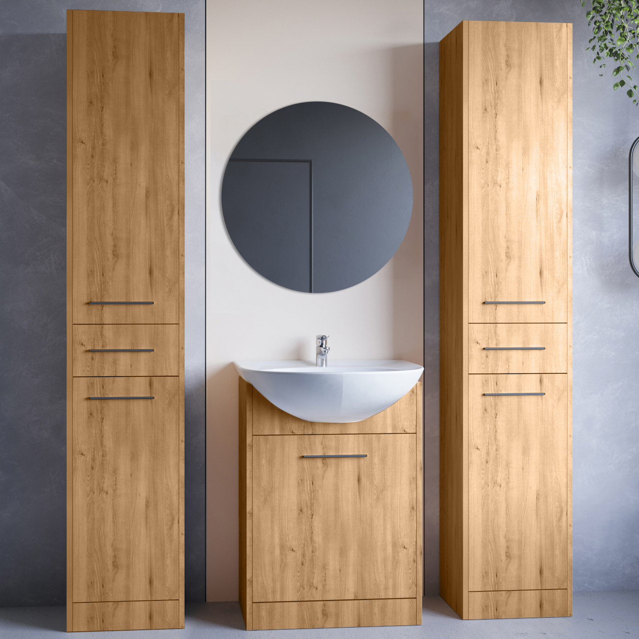 Kúpeľňový nábytok so zrkadlom SLIDO MAX dub artisan