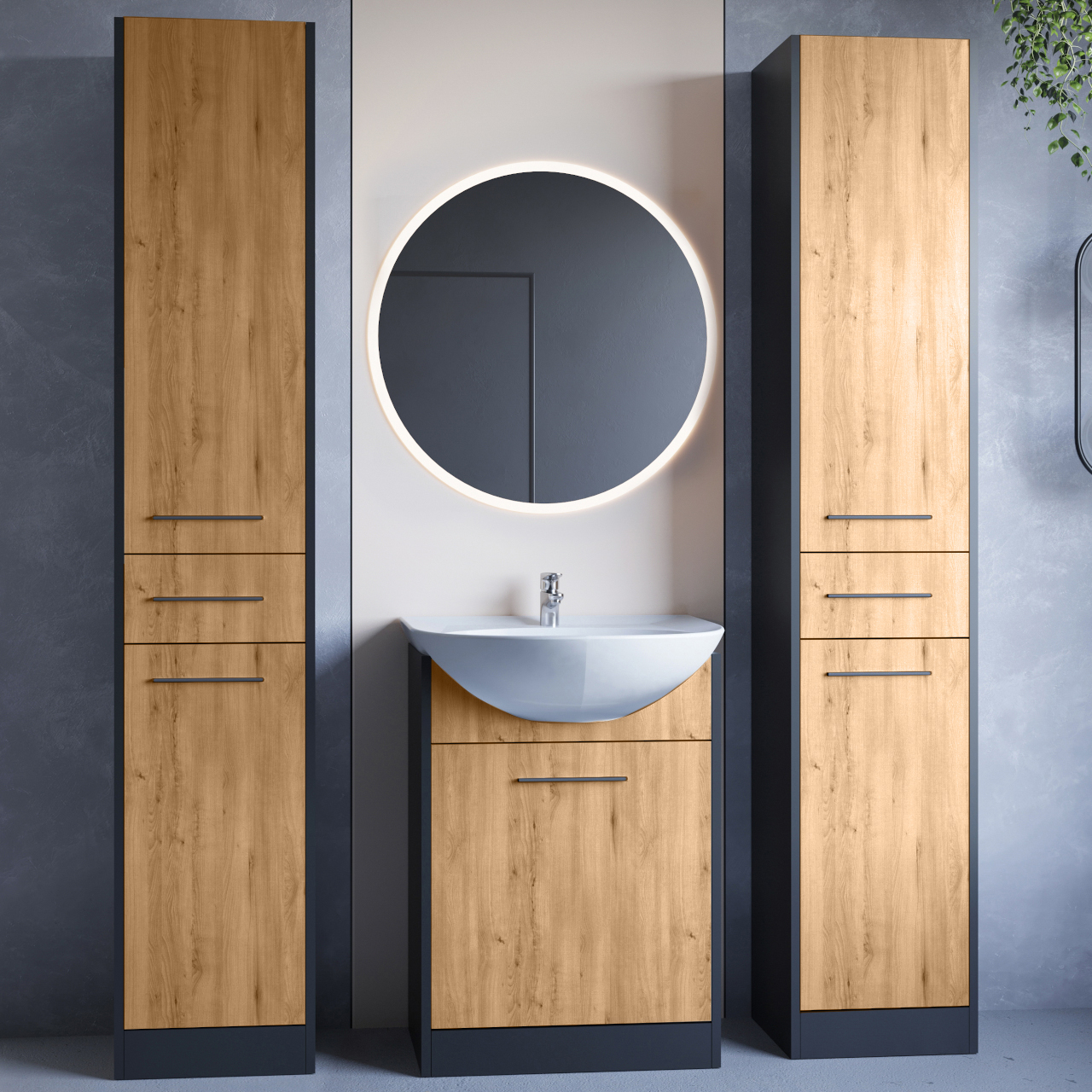 Kúpeľňový nábytok so zrkadlom SLIDO MAX LED čierny / dub artisan