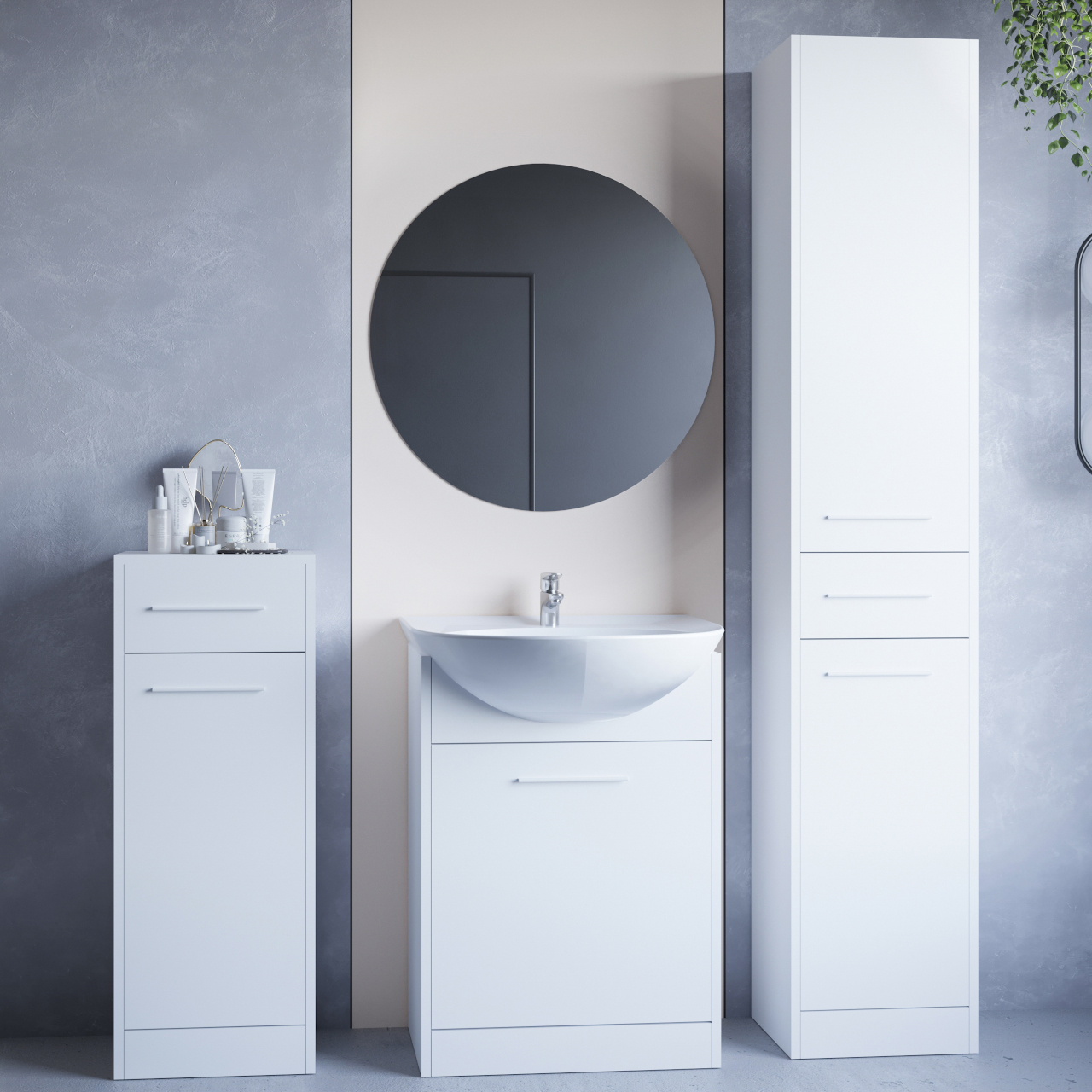 Kúpeľňový nábytok so zrkadlom SLIDO MINI biely laminát