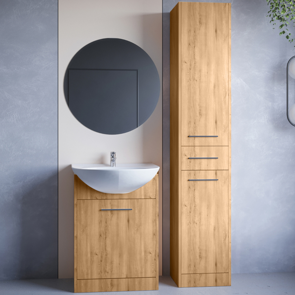 Kúpeľňový nábytok so zrkadlom Laminát Neppa Long Oak Artisan