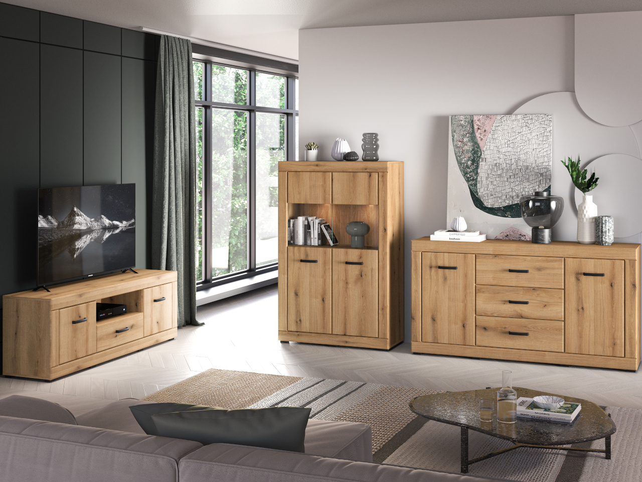 Obývací nábytok Doris 1 v dubovom štýle evoke