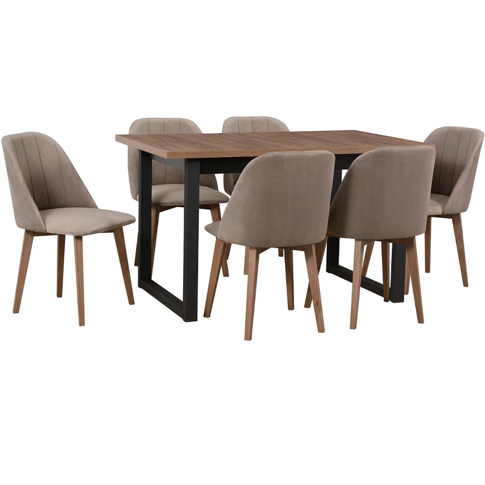 stôl DS52 svetlý orech, čierny laminát, stoličky DK29 svetlý orech