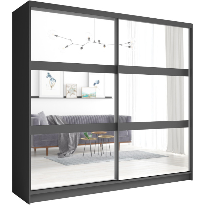 posuvná skriňa so zrkadlom 230 nino 01 sivá grafitová