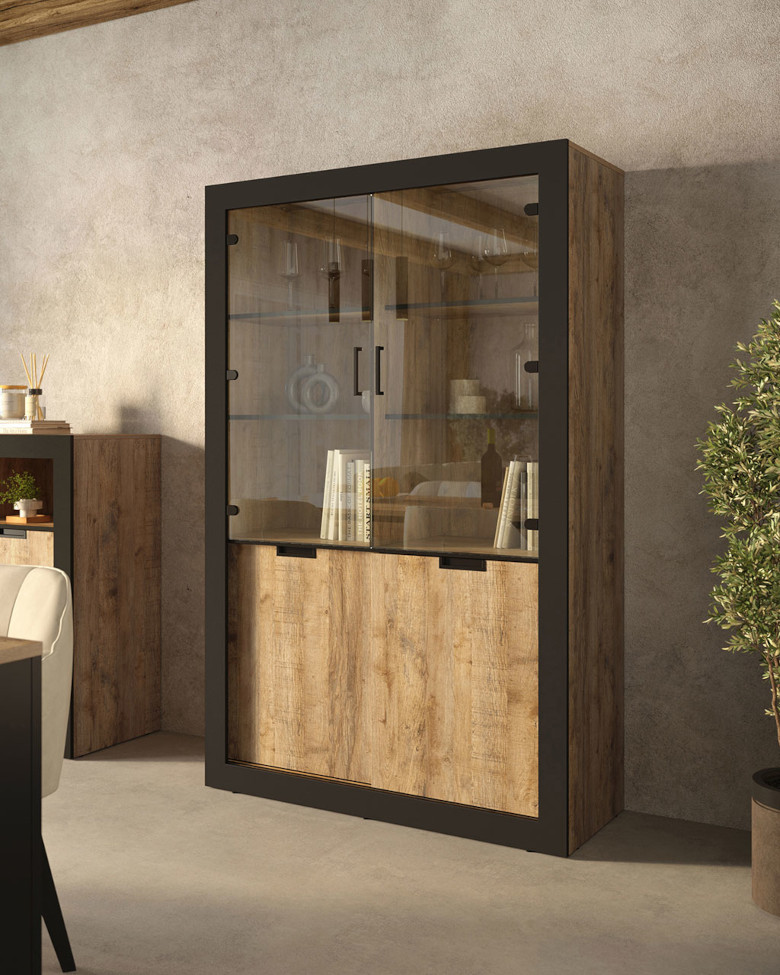 Vitrína Trudo 12 dubová, samdal čierna