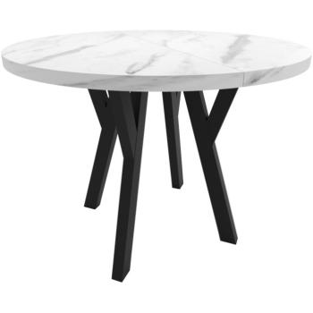 Okrúhly stôl ENZO 90cm, rozkladací do 170cm mramor bianco čierne nohy