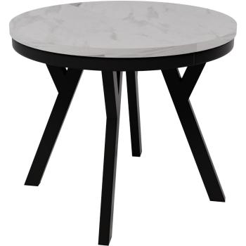 Okrúhly stôl HAX 90cm rozkladací do 190cm mramor bianco, čierne nohy